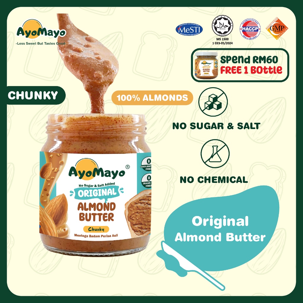 AYOMAYO Original Almond Butter Spread: Pilihan Mentega Badam Halal dan Vegan