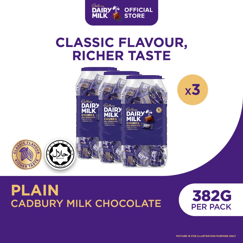 Cadbury Dairy Milk Chunks Jar: Pilihan Bundle 382g Susu Coklat