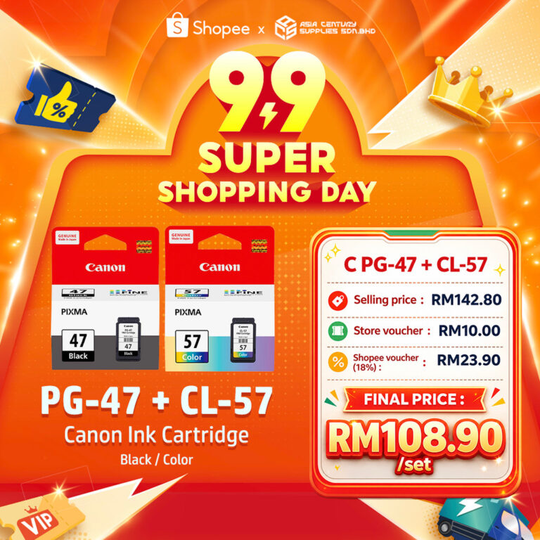 Kartrij Dakwat Canon PG47 dan CL57 Original untuk Siri Pencetak Pixma