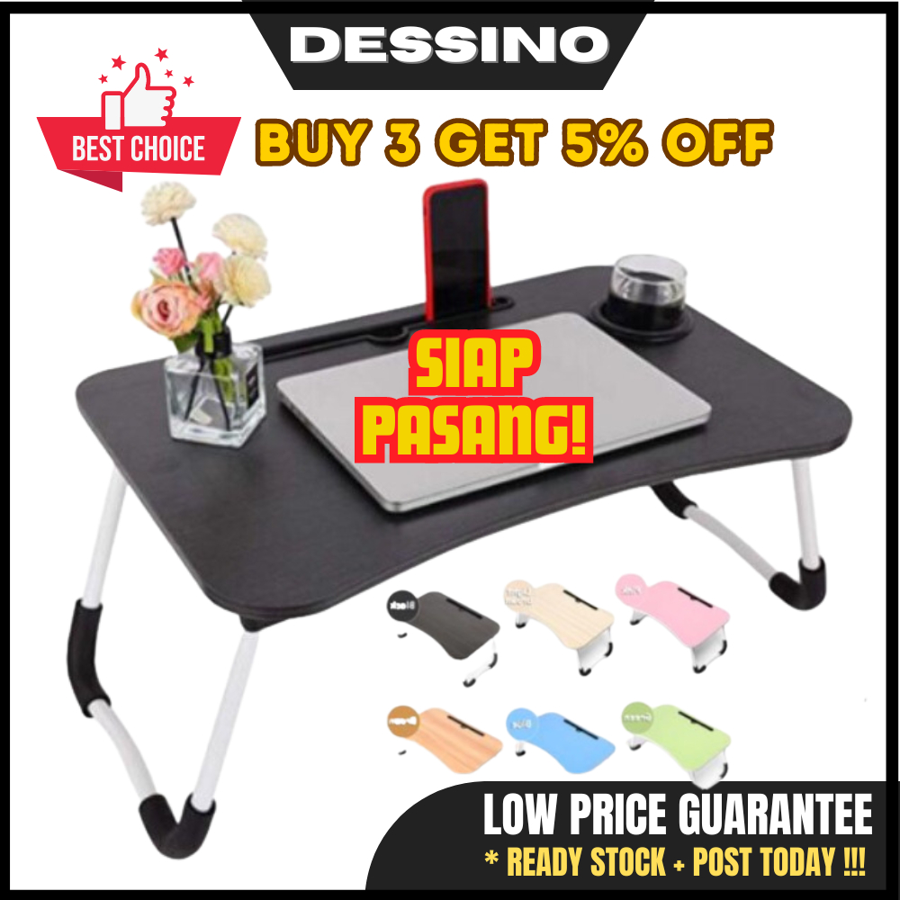 DESSINO Meja Belajar Lipat Portable dengan Laci untuk Laptop