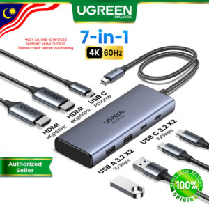 UGREEN 7 In 1 USB-C Hub: Sambungan Dual HDMI 4K dan 100W Pd