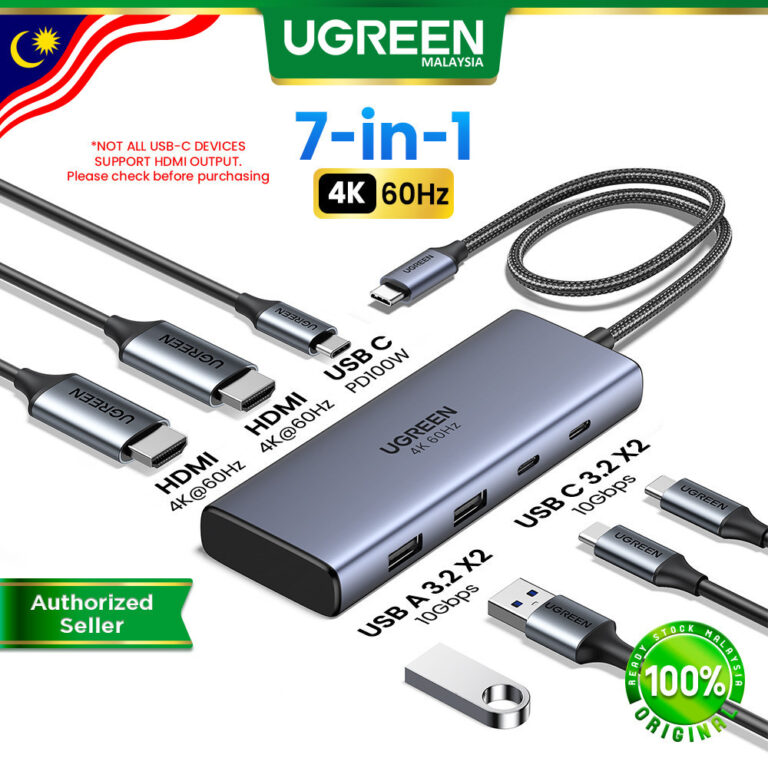 UGREEN 7 In 1 USB-C Hub: Sambungan Dual HDMI 4K dan 100W Pd