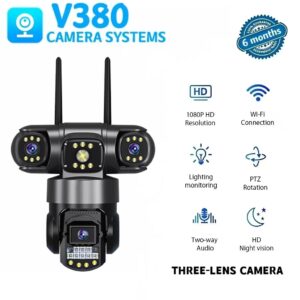 Kamera Keselamatan V380 Pro 4G SIM Tiga Lensa