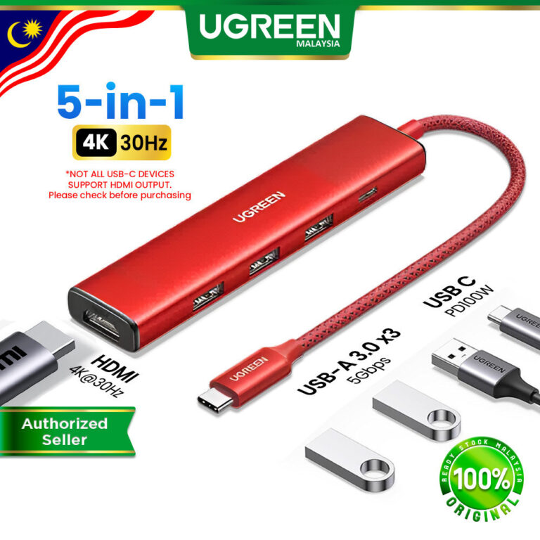 UGREEN 5 In 1 USB C Hub: Fungsi, Sambungan 4K dan Pengecasan 100W