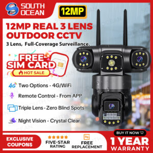 Kamera Outdoor 12Mp Tiga Lensa dengan Sokongan SIM 4G dan WiFi