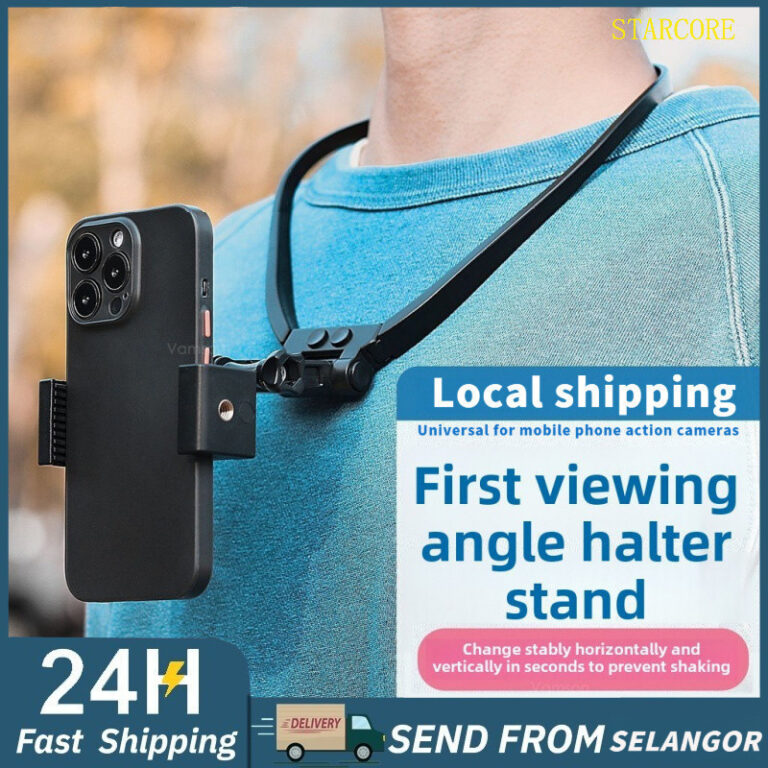 Hands Free Neck Phone Stand Holder: Rak Telefon dan Kamera Sukan Sudut Pandangan Pertama