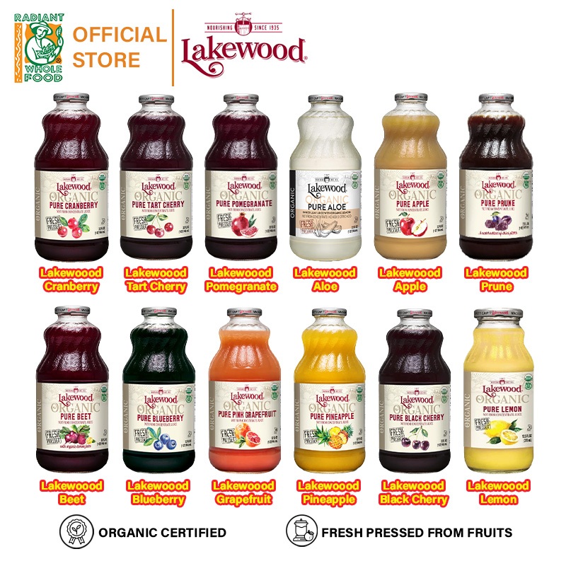 Maksud dan Pilihan Jus Organik Lakewood Organic Pure Juice Cranberry Pomegranate Tart Cherry Aloe Apple Prune Beet Blueberry Grapefruit Pineapple Lemon