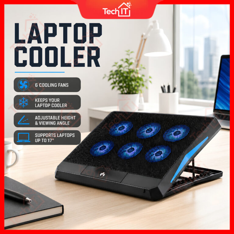 Laptop Cooler Fan Dual Fans Adjustable Speed dengan Stand