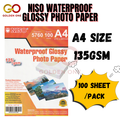 NISO Waterproof A4 Glossy Photo Paper 135Gsm