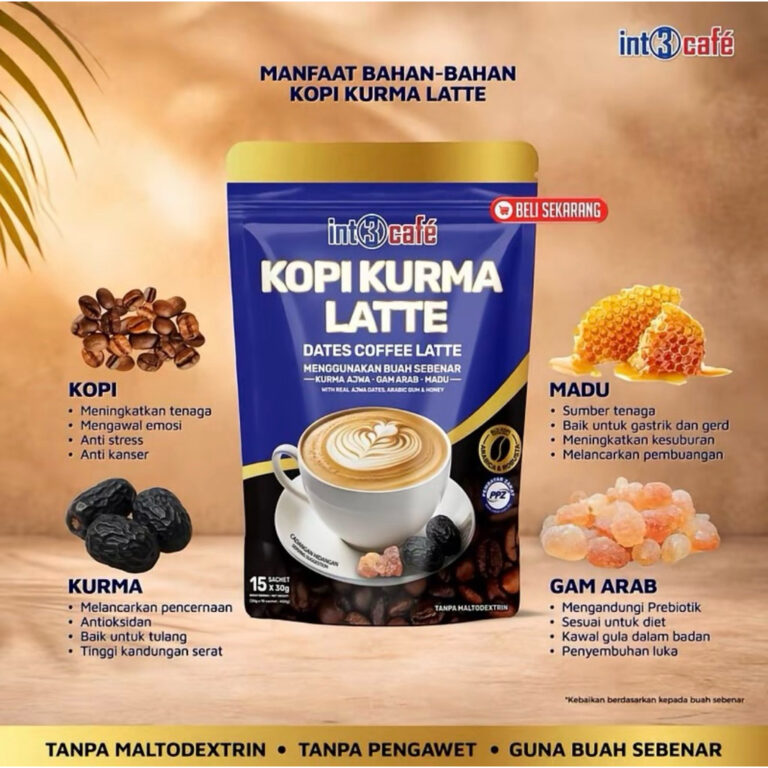 Kopi KURMA AJWA LATTE dengan ARABIC GUM dan Madu Asli