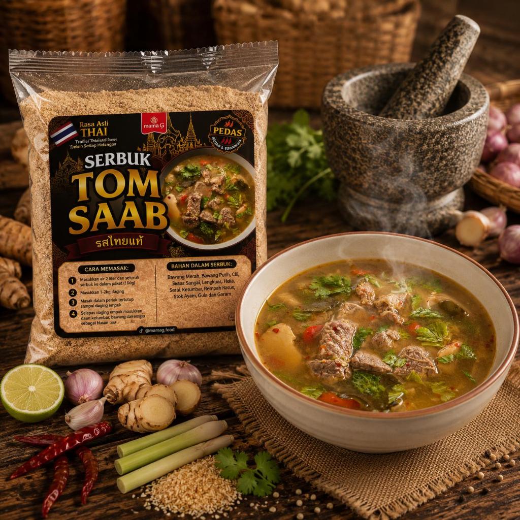 Serbuk TomSaab Thai Segera Mamagfood: Sup Siam Pedas Masam Mudah Disediakan