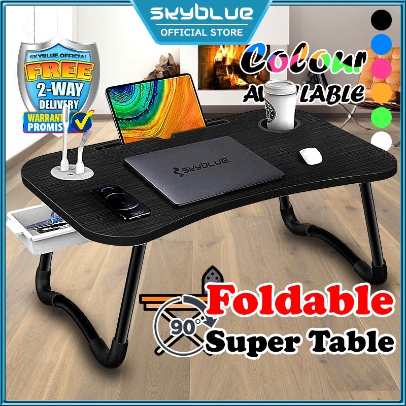 Skyblue Meja Lipat Study Table: Pilihan Meja Mini Mudah Alih untuk Katil dan Ruang Sempit