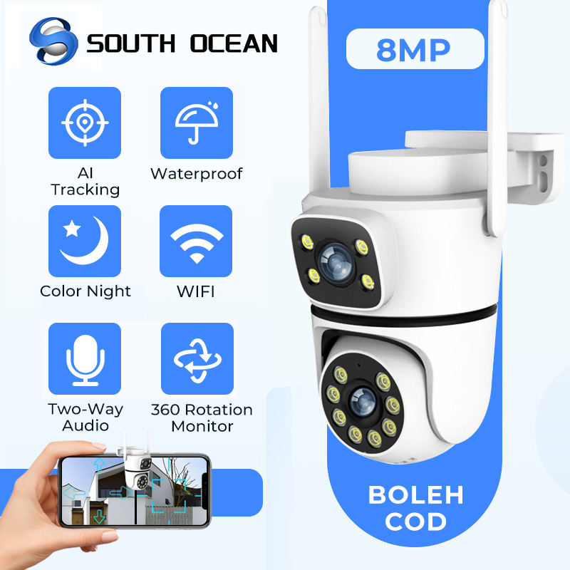 Kamera Luar Rumah South Ocean Dual Lens CCTV 8Mp PTZ