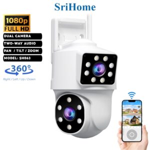 SriHome SH063: Kamera CCTV Dual Lens 1080P dengan Sokongan Telefon Pintar