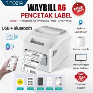 TIMOZIA Bluetooth Thermal Printer: Cetak Label dan Waybill Tanpa Wayar