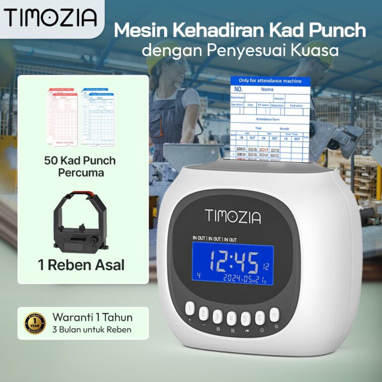 TIMOZIA M880 Color Attendance Time Recorder dan Percuma Kertas Punch Card