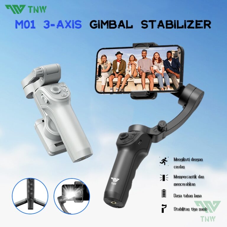TNW M01: Gimbal Stabilizer Telefon Pintar 3-Axis dengan Penjejak AI dan Lampu Isian