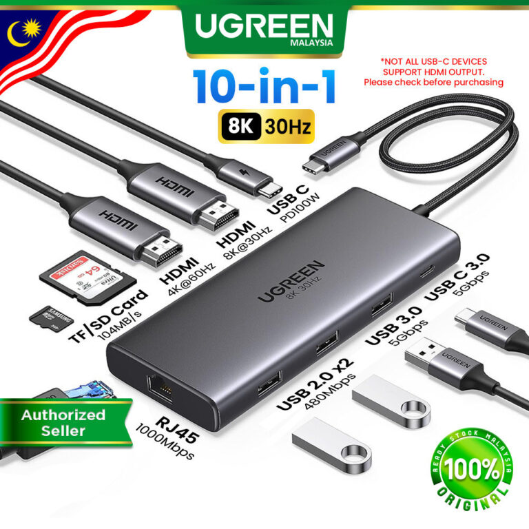 UGREEN 10 In 1 USB C Hub: Semakan Port, Fungsi Dual HDMI dan Keserasian Laptop
