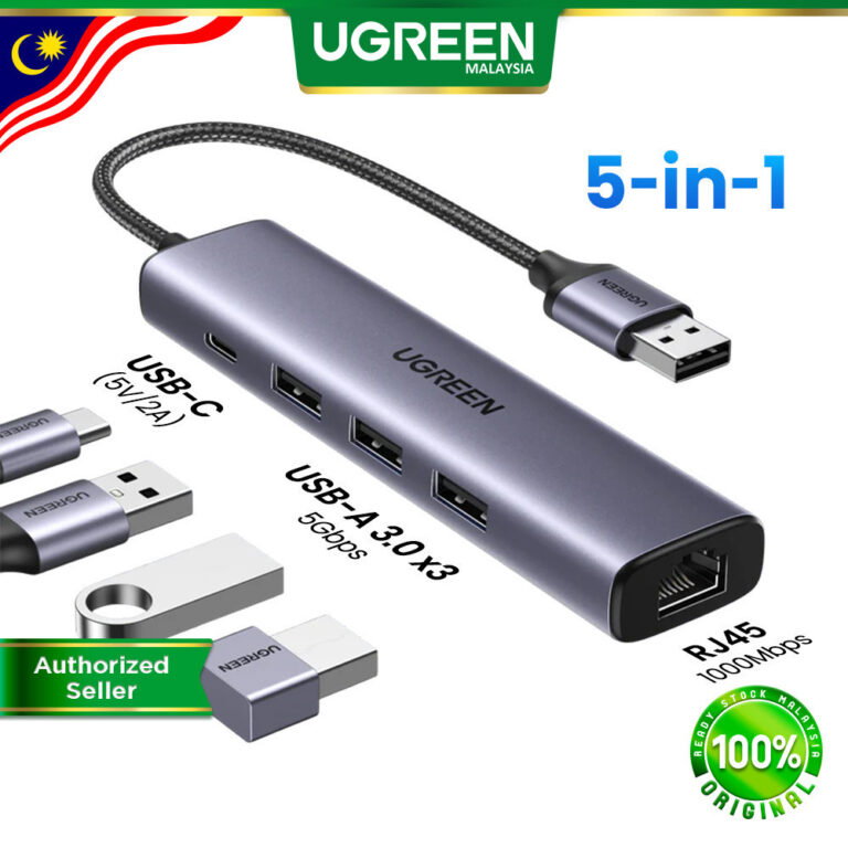 UGREEN 5-In-1 USB-A Hub dengan Port Ethernet RJ45