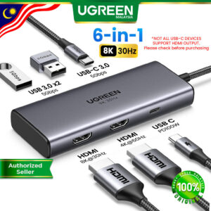 UGREEN 6-In-1 USB-C Hub Dual Display: Fungsi Dua HDMI, Pd 100W dan Keserasian Peranti