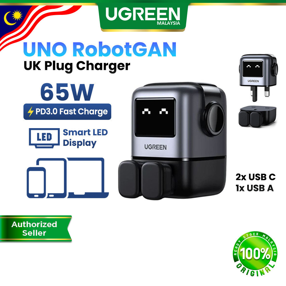 Pengecas Laptop UGREEN 65W UNO Nexode RobotGaN UK Plug