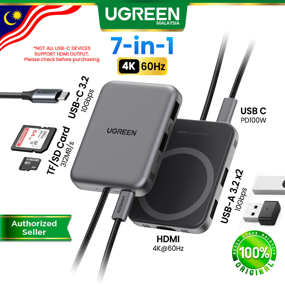 UGREEN 7 In 1 Magnetic USB C Hub: Sambungan Pantas dan Sokongan 4K@60 Hz