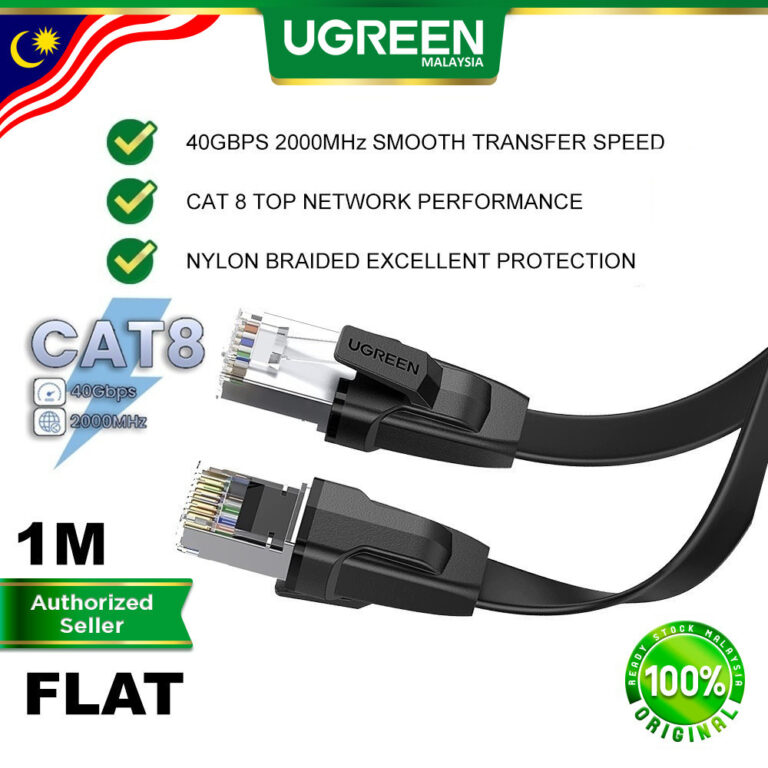 UGREEN Cat8 Ethernet Flat Cable 1M: Kelajuan Tinggi untuk Rangkaian Anda