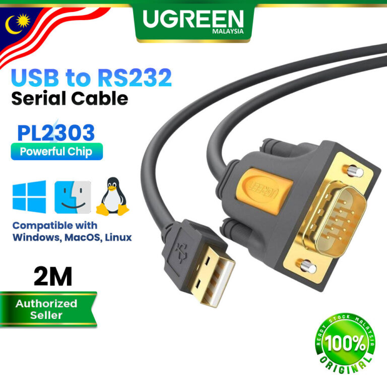 Kabel Penukar UGREEN USB 2.0 ke RS232 DB9 dengan Chipset PL2303