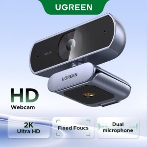 Webcam UGREEN 2K Ultra HD dengan Mikrofon Dwi dan Fokus Tetap
