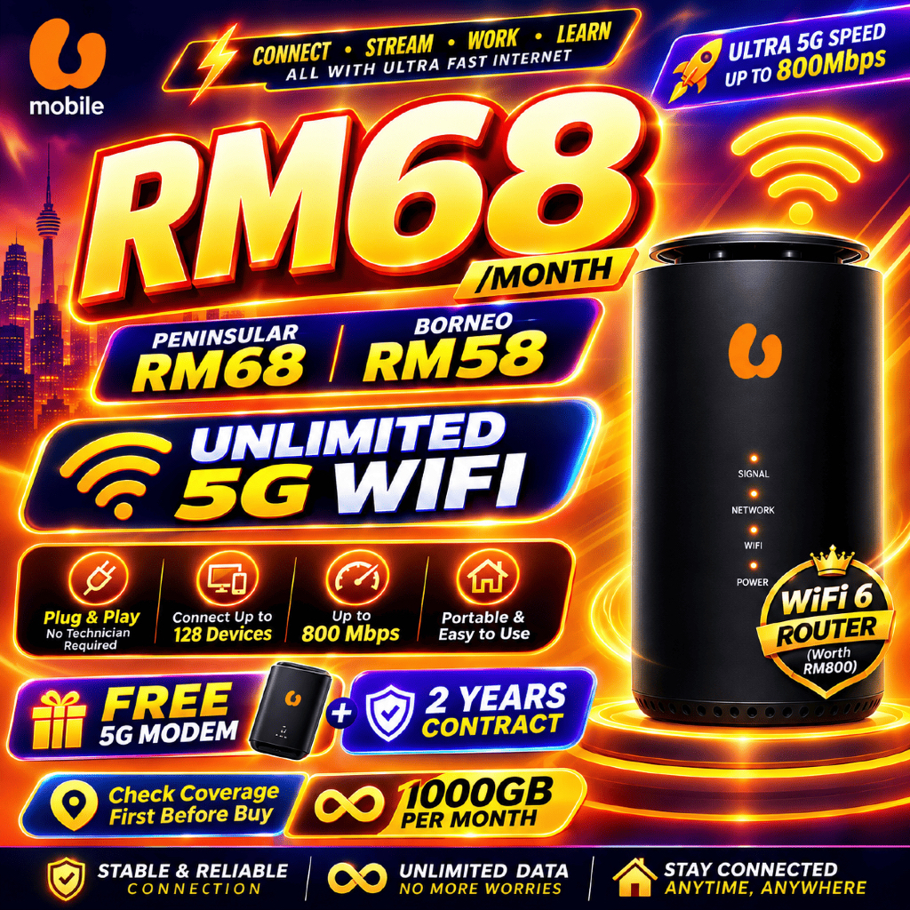 Uhome 5G Umobile WiFi Router: Semak Pelan RM68 SEBULAN SEBELUM Langgan