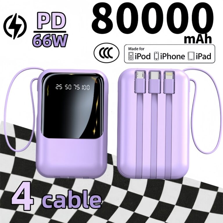 Powerbank 80000mah Mini dengan 4 Kabel Terbina dan Pengecasan Pantas