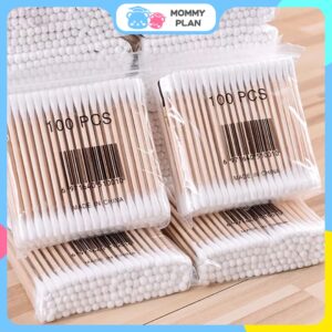 100Pcs Double-Head Cotton Swab Bamboo Disposable Cotton Buds Wooden Stick For Beauty Makeup Nose Ears Cleaning