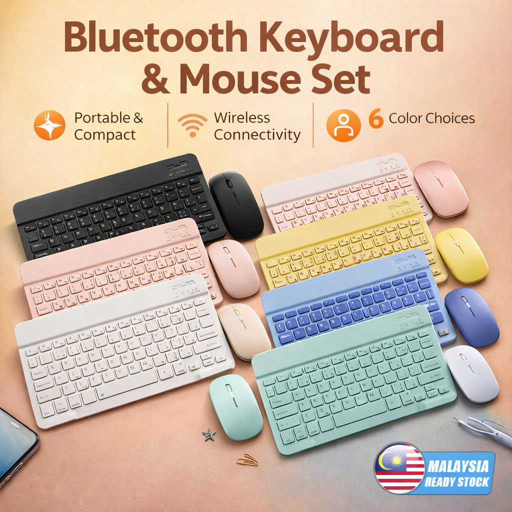 Set Papan Kekunci dan Tetikus Bluetooth 10Inci