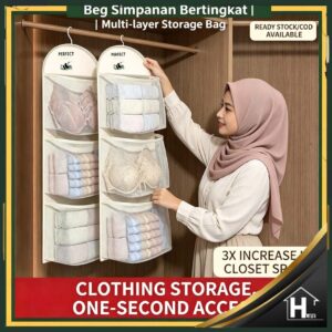 3 layers New Underwear Storage Hanging Bag Dormitory Wardrobe Socks Hanging Net Pocket Storage Bag Door Rear Sorting Beg