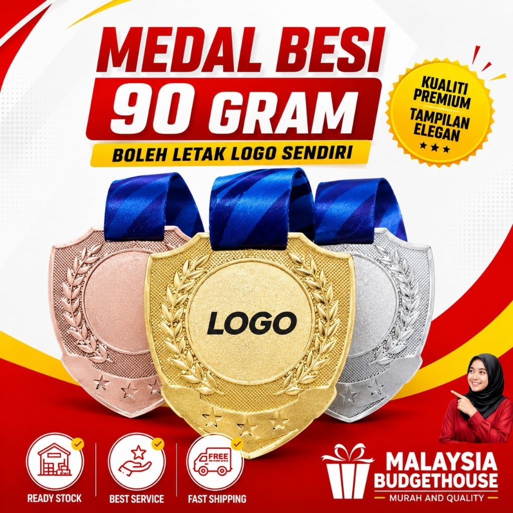 Medal Besi 70-90 Gram dengan Pita dan Stiker Dua Sisi