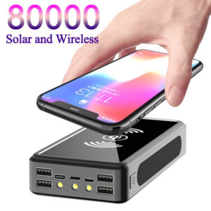 80000mAh Power Bank Solar Wireless dengan 4 USB dan Lampu LED