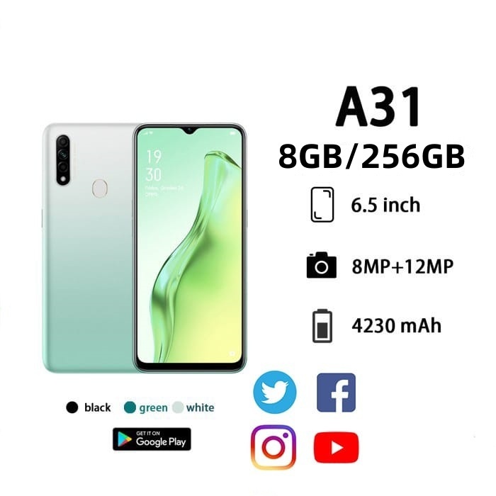 A31 (8GB RAM + 256Gbrom)6.5 Inch Smartphones Android 9.0 Version With FullSet 1 Year Waranti