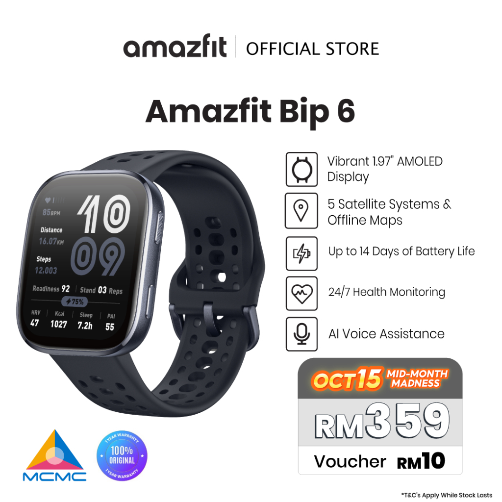Amazfit Bip 6 Smart Watch 46mm: Paparan Amoled dan Navigasi Luar