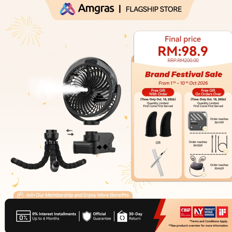 Kipas Mini Mudah Alih Amgras Stroller Baby 6000mAh