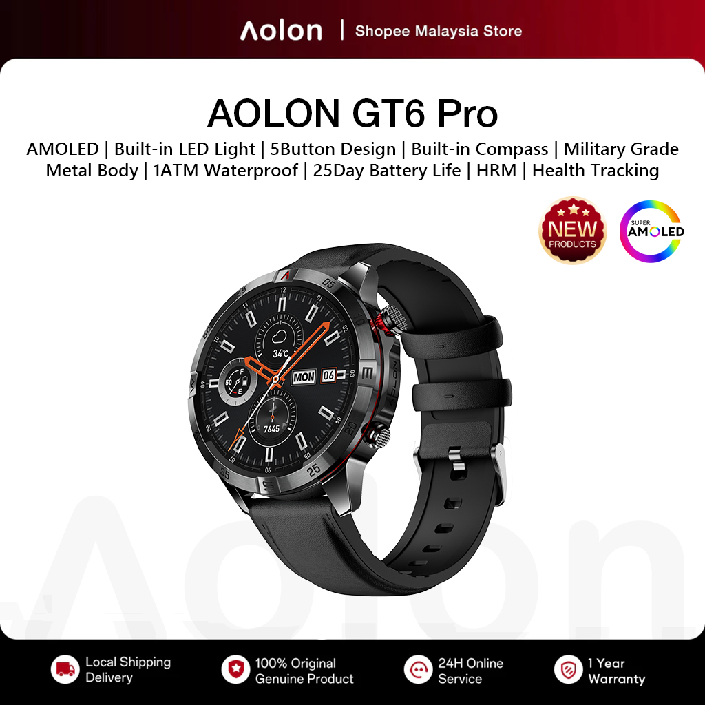 Aolon GT6 Pro Smart Watch: Paparan AMOLED dan Lampu Suluh LED