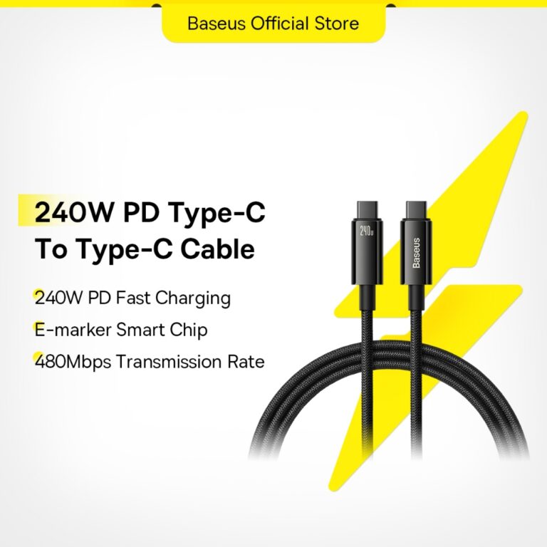 Kabel Pengecas Baseus 240W USB Type C untuk Peranti Moden