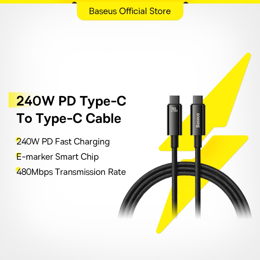 Kabel Pengecas Baseus 240W USB Type C untuk Peranti Moden