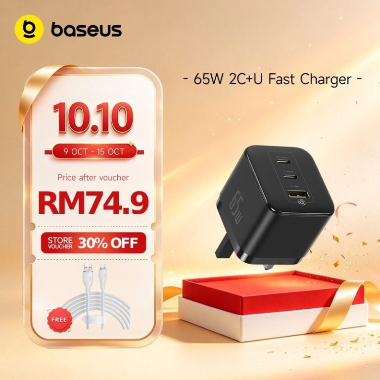 Baseus Palm Fast Charger 65W: Pengecas Pantas 3-Port dengan Sokongan PD