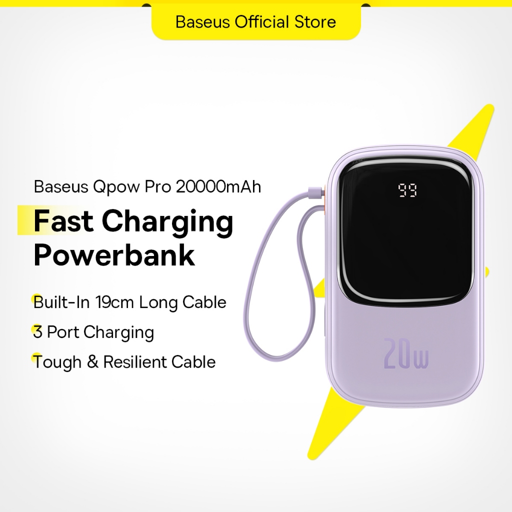 Baseus Power Bank 20000mAh PD Fast Charging dengan Kabel Terbina
