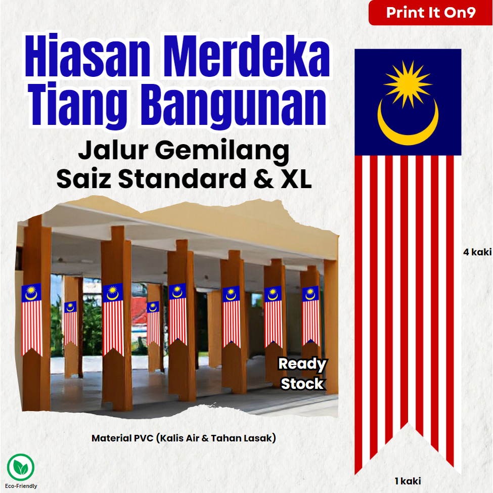 Bendera Malaysia Menegak Jalur Gemilang untuk Gegantung dan Sekolah