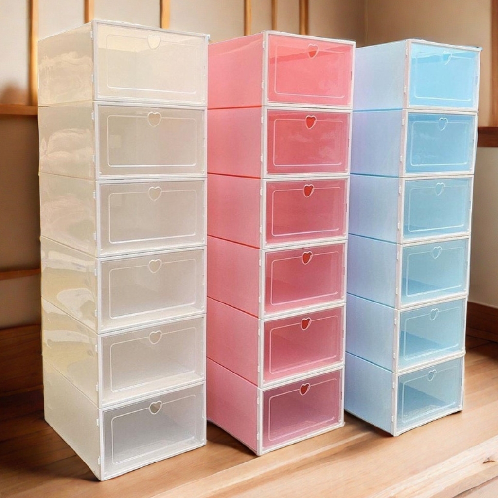 Big Size Hard Plastic Shoe Box Organizer With Cover Foldable Cabinet