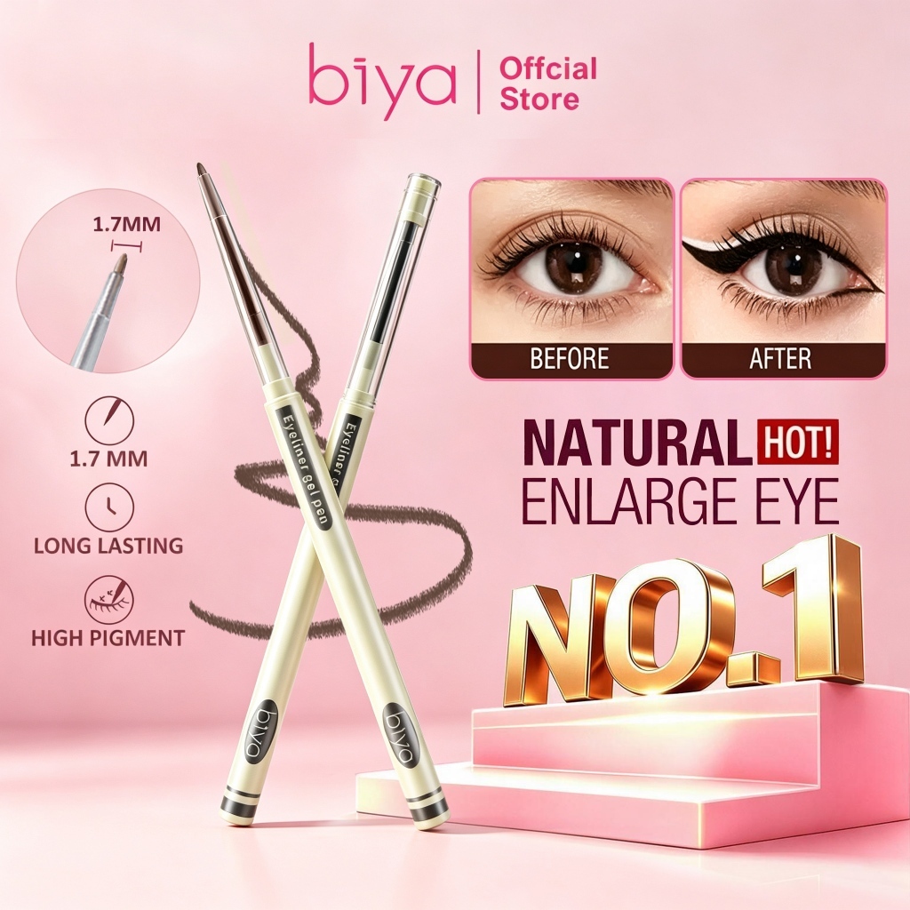 BIYA Gel Eyeliner Pencil 1.7mm untuk Garisan Mata Kemas dan Tahan Lama