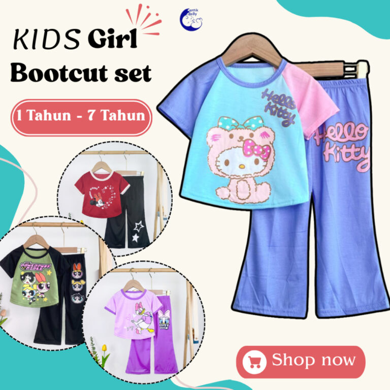 Set Baju Budak Perempuan CantikBaby (1-9 Tahun) Lengan Pendek dan Seluar Bootcut
