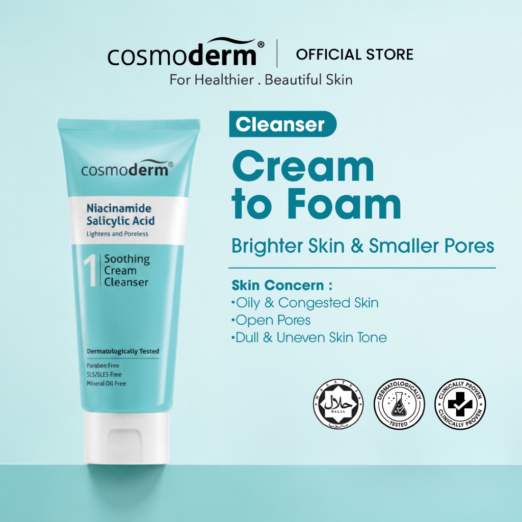 Cosmoderm Niacinamide Salicylic Acid Soothing Cream Cleanser: Pembersihan Kulit Berminyak dan Berjerawat