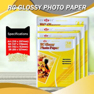 Kertas Foto CUYI RC Inkjet High Glossy 260Gsm: Pilihan Saiz dan Panduan Penggunaan